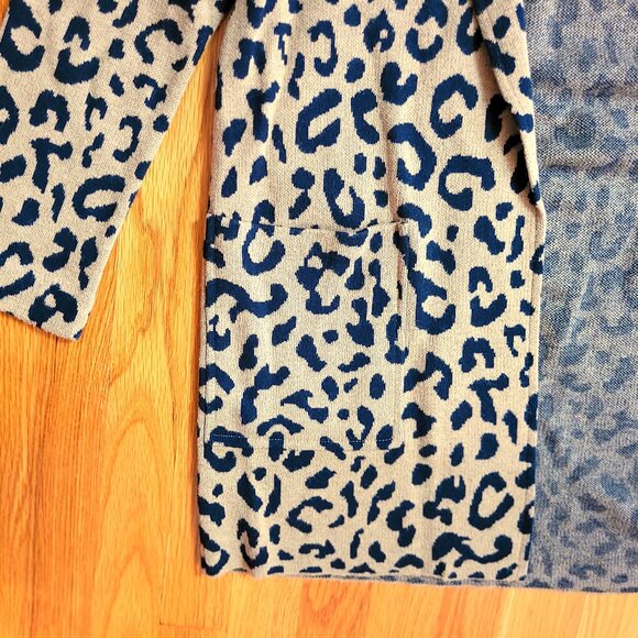 J Crew Tan and Black Animal Print Sweater Long Coat Cardigan Size XS - Picture 3 of 6